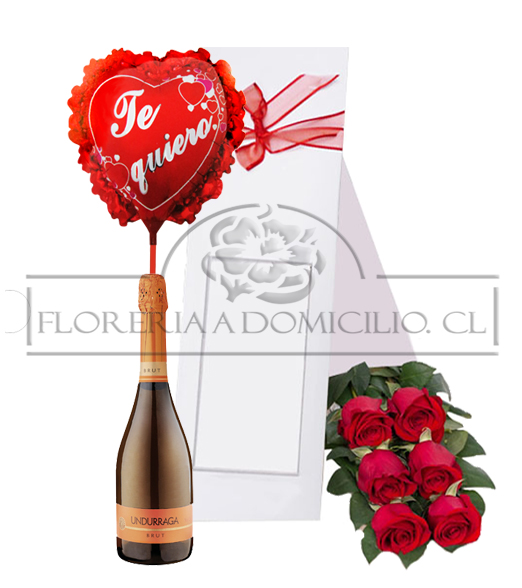 Caja 6 Rosas + Champagne  750cc+ Globito